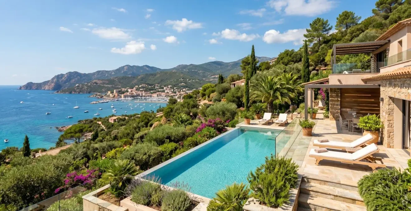 Villa avec piscine et vue panoramique sur le golfe du Valinco depuis les hauteurs de Propriano