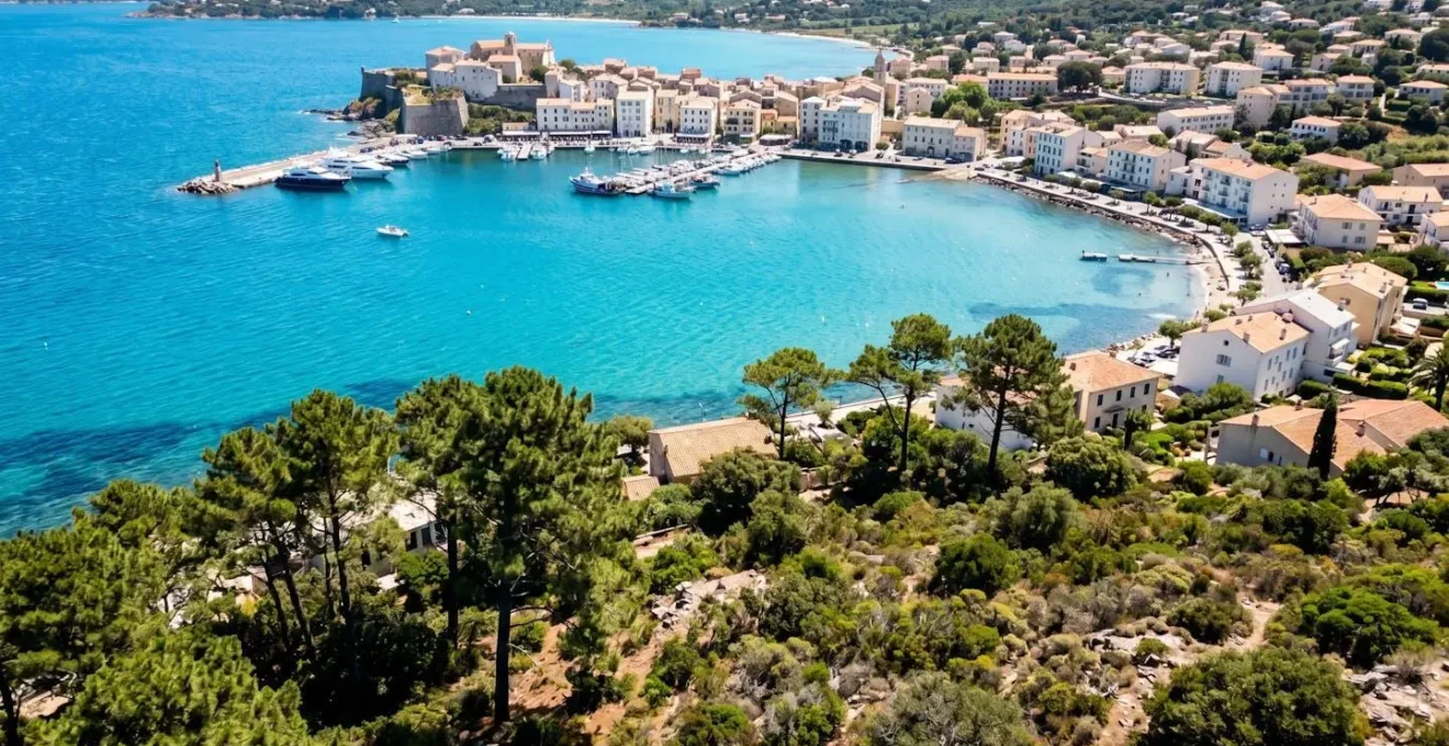 Vue aérienne de Saint-Florent et son golfe en Corse